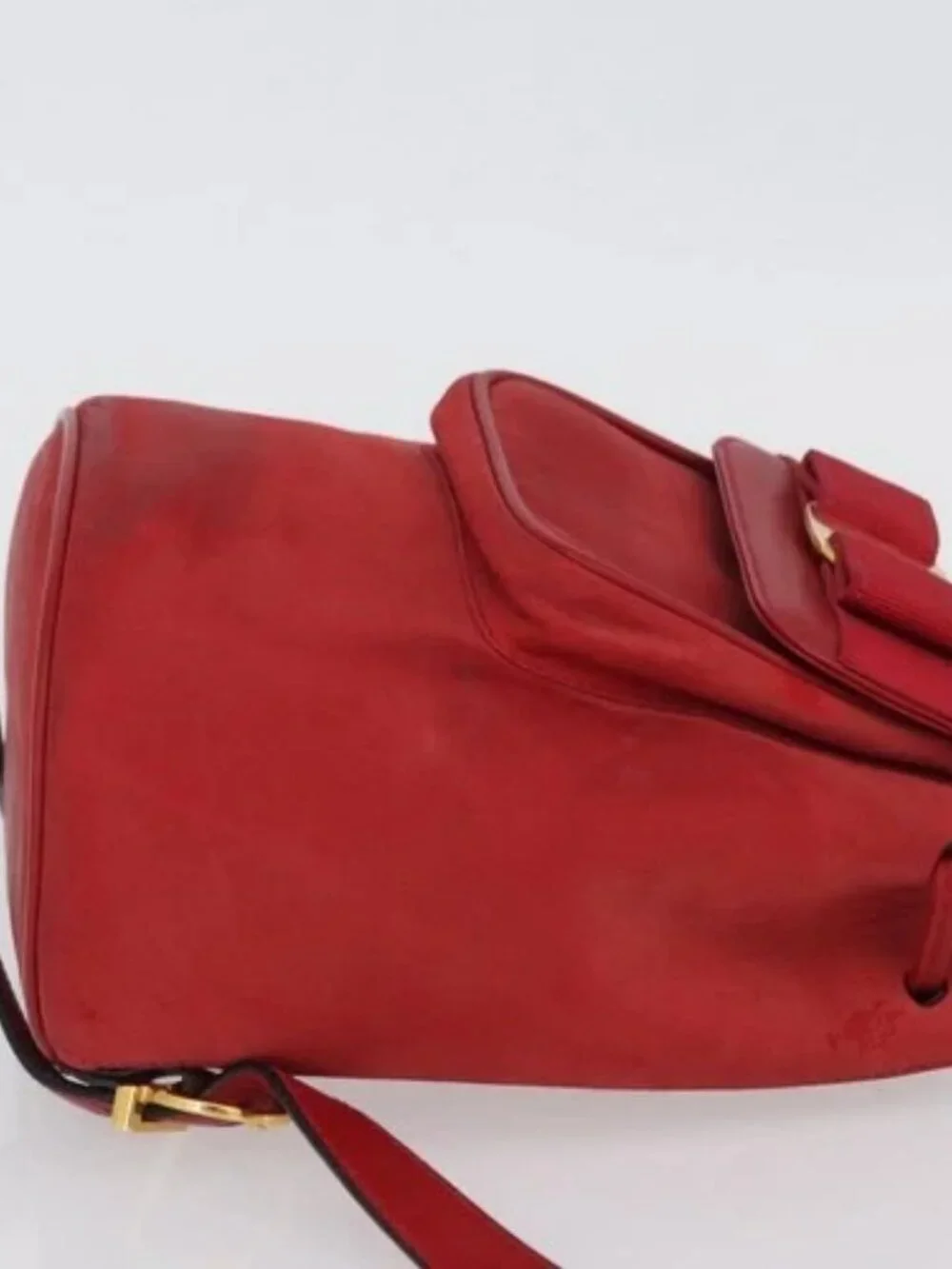 Salvatore Ferragamo Vala Backpack Suede Red Gold Auth BA11218